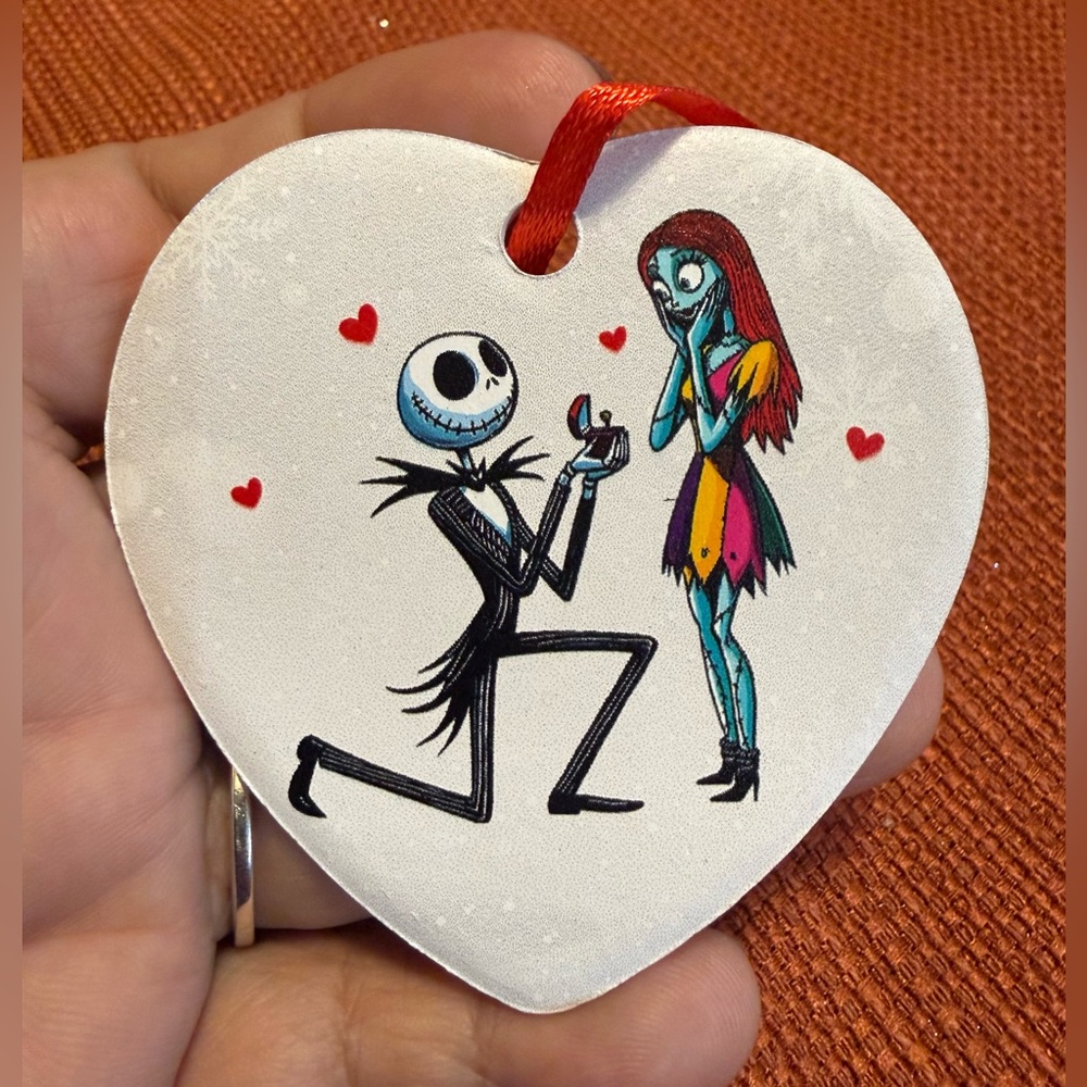Engaged 2024 Jack Skeleton & Sally Heart Ornament